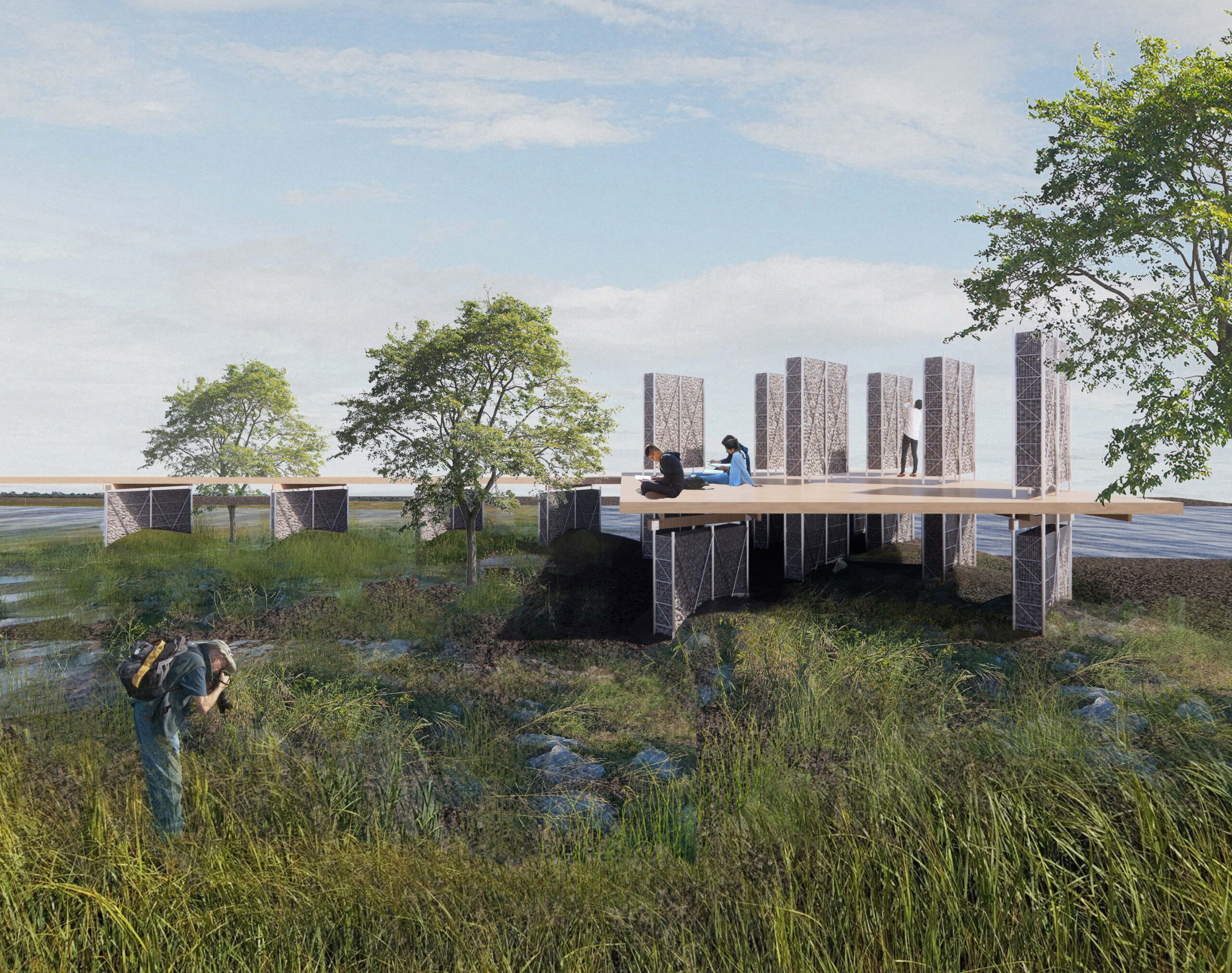 architectural rendering of a structure on top of a bay in galveston